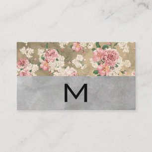 Monogram Colour Blocks Elegant Floral Business Card