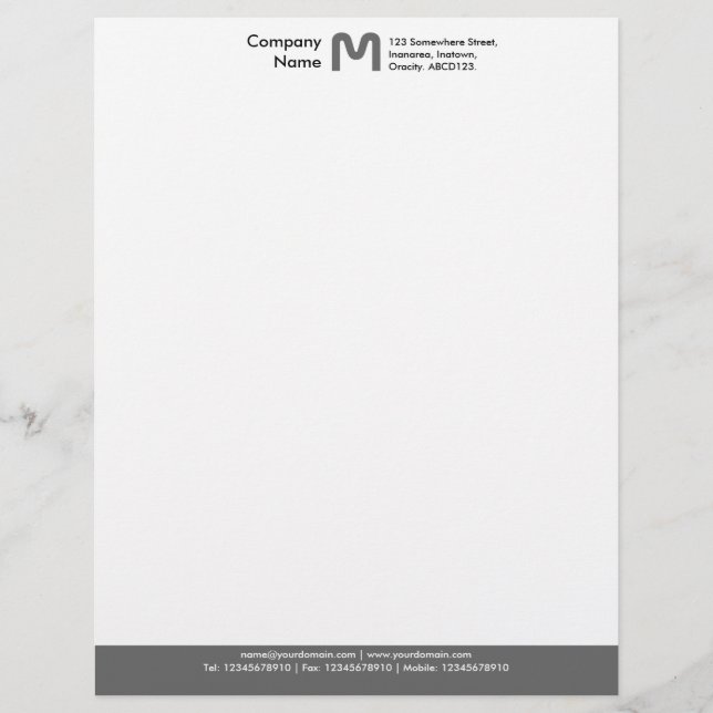 Monogram Colour Footer - Grey Custom Letterhead (Front)