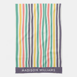 Monogram Coloured Lines Elegant Stylish   Kitchen  Tea Towel
