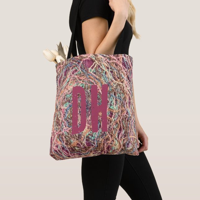 Monogram colourful blush pink peach teal pretty  tote bag (Close Up)