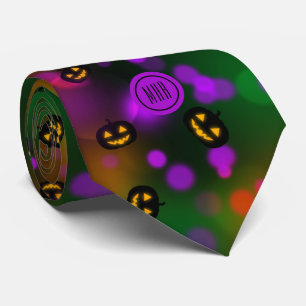 Monogram Colourful Bokeh Pumpkins Business Necktie