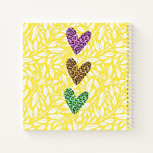 Monogram Colourful botanical with heart Pink blue Notebook