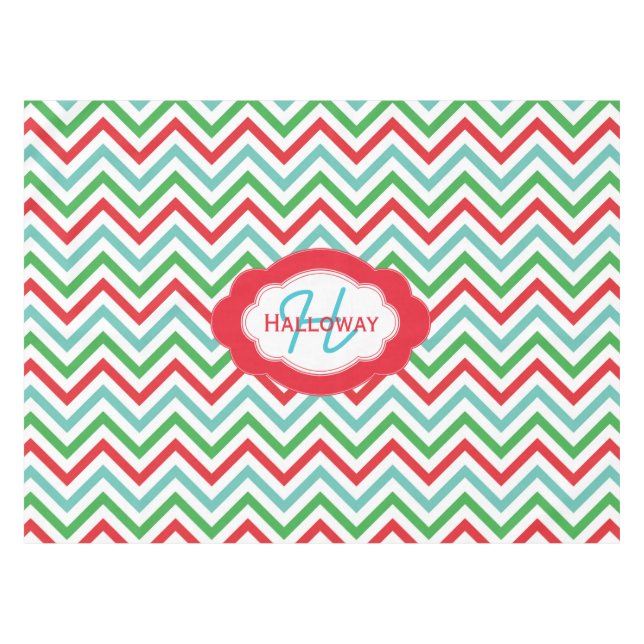 Monogram Colourful Chevron Christmas Tablecloth (Front (Horizontal))