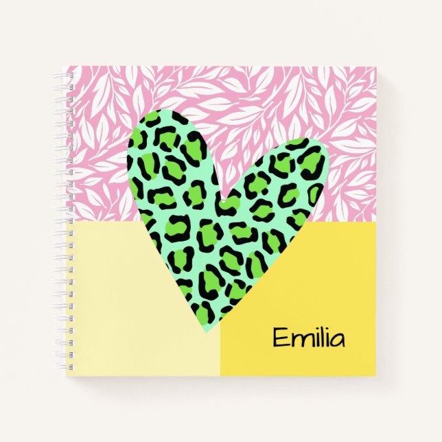 Monogram colourful collage background leaves heart notebook (Front)