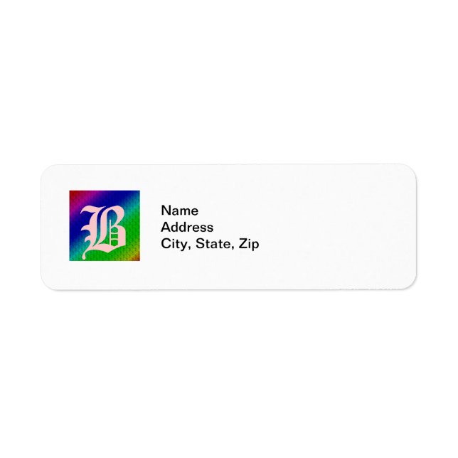 Monogram Colourful Diagonal Stripes and Flowers Return Address Label (Front)