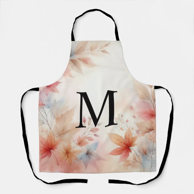 Monogram Colourful Fall leaves watercolor pastels Apron (Front)
