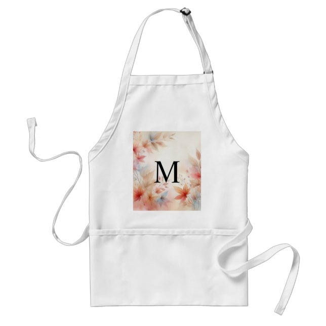 Monogram Colourful Fall leaves watercolor pastels Standard Apron (Front)