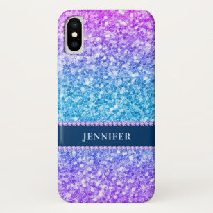 Monogram Colourful Faux Glitter & Diamonds iPhone X Case