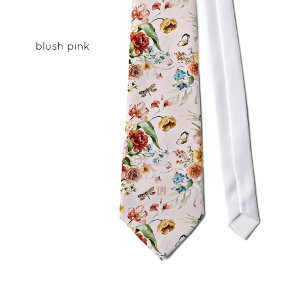 Monogram Colourful Floral Still Life Art Blush Pin Tie
