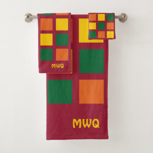 Monogram Colourful Geometric Squares Bath Towel Set