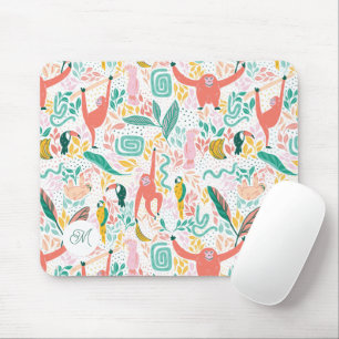 Monogram Colourful Happy Jungle Animal Monkey Mouse Pad