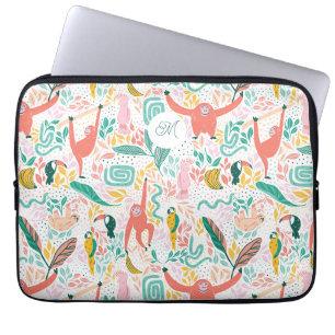 Monogram Colourful Happy Jungle Animals Laptop Sleeve