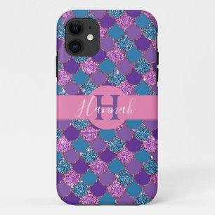 Monogram - Colourful Mermaid Glitter Design - iPhone 11 Case