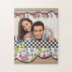 Monogram Colourful Modern Floral Personalised Phot Jigsaw Puzzle