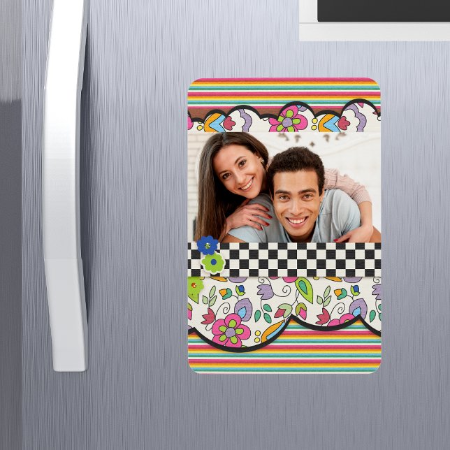 Monogram Colourful Modern Floral Personalised Phot Magnet (Creator Uploaded)