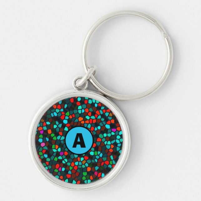 Monogram Colourful Multicoloured Mosaic Pattern Key Ring (Front)