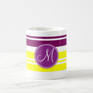 Monogram Colourful Neon Rainbow Stripes Pattern Coffee Mug