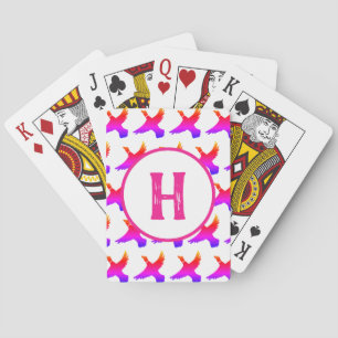 Monogram Colourful Orange Purple Pink Ducks Playing Cards