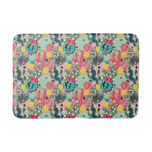 Monogram Colourful Polka Dot Cactus Pattern Bath Mat