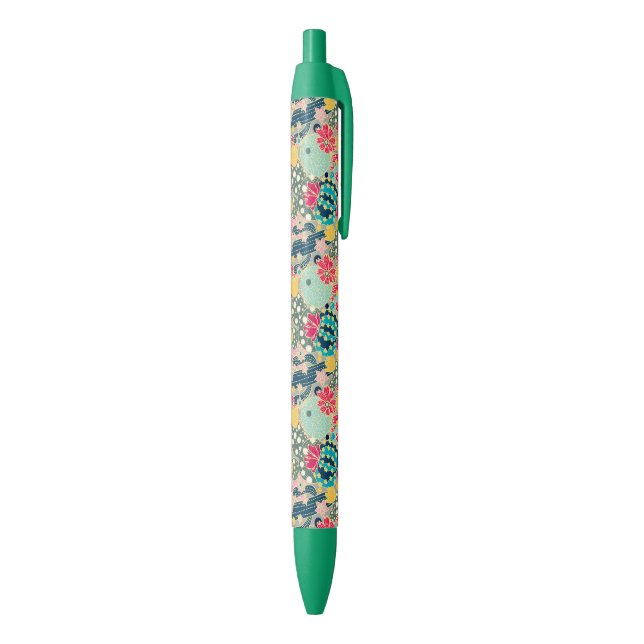 Monogram | Colourful Polka Dot Cactus Pattern Black Ink Pen (Bottom (Vertical))