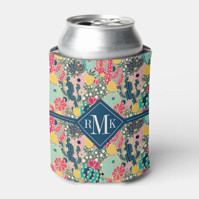 Monogram | Colourful Polka Dot Cactus Pattern Can Cooler (Can Front)
