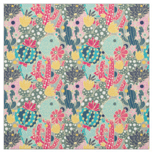 Monogram   Colourful Polka Dot Cactus Pattern Fabric