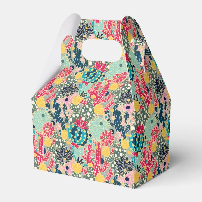 Monogram | Colourful Polka Dot Cactus Pattern Favour Box (Front Side)