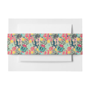 Monogram Colourful Polka Dot Cactus Pattern Invitation Belly Band