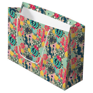 Monogram Colourful Polka Dot Cactus Pattern Large Gift Bag