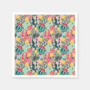 Monogram Colourful Polka Dot Cactus Pattern Napkin
