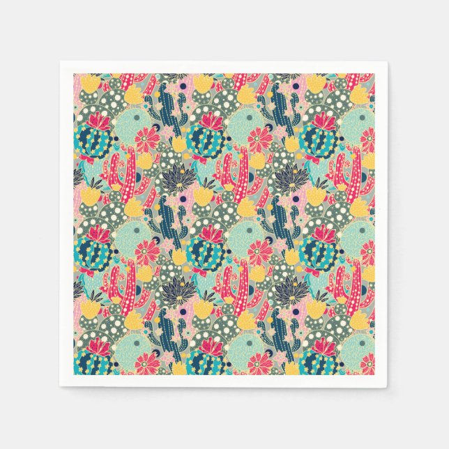 Monogram | Colourful Polka Dot Cactus Pattern Napkin (Front)