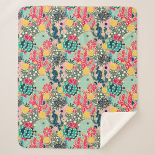 Monogram Colourful Polka Dot Cactus Pattern Sherpa Blanket