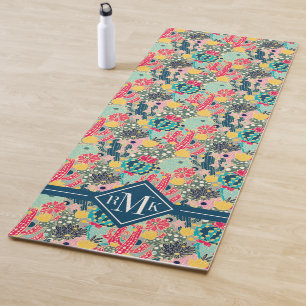 Monogram Colourful Polka Dot Cactus Pattern Yoga Mat