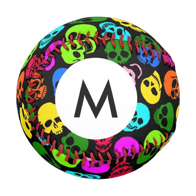 Monogram Colourful Skulls pattern in black Baseball (Front Left)