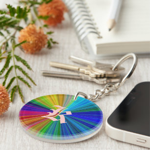 Monogram Colourful Spiral Stripes Art Pattern Key Ring