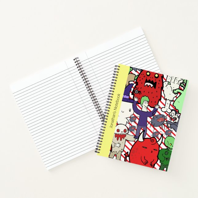 Monogram colourful spooky cartoon Vampire Red gree Notebook (Inside)