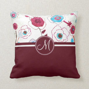 Monogram Colourful Spring Flowers Birds Mulberry Cushion