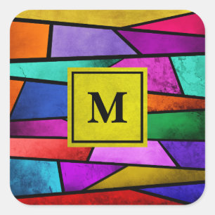 Monogram Colourful Stained Glass Abstract Sticker