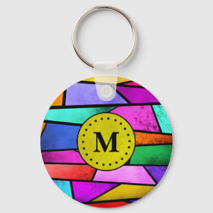 Monogram Colourful Stained Glass Geometric Key Ring
