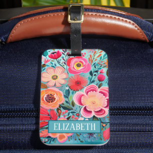 Monogram Colourful Stylish Floral Pattern Luggage Tag