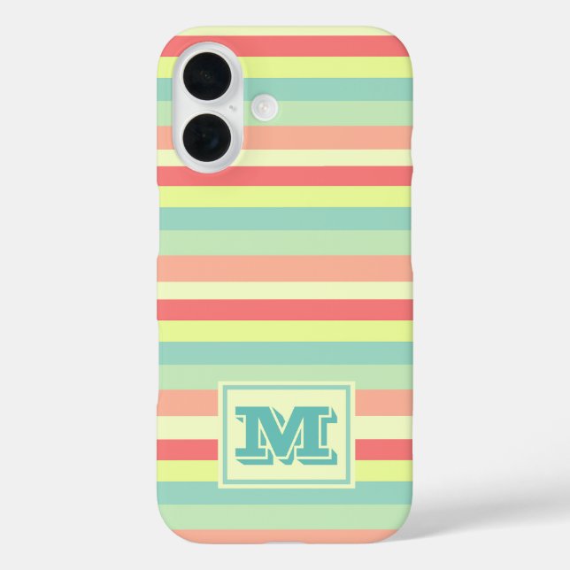 Monogram Colourful Summer Pastel Stripes  Case-Mate iPhone Case (Back)
