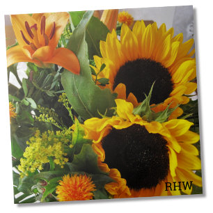 Monogram, Colourful Sunflowers Photo Print 6x6 Ceramic Tile