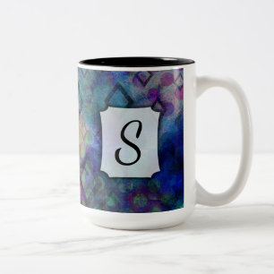 Monogram, Colourful Watercolor Abstract w/ Diamond Two-Tone Coffee Mug