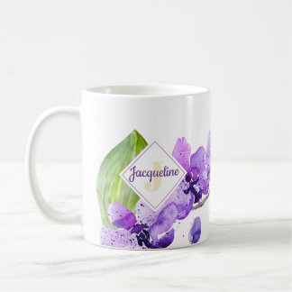 Monogram Colourful Watercolor Orchid design Coffee Mug