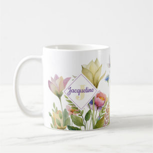 Monogram Colourful Wild Flower Illustrated Coffee Mug