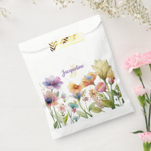 Monogram Colourful Wild Flower Illustrated Favour Bag