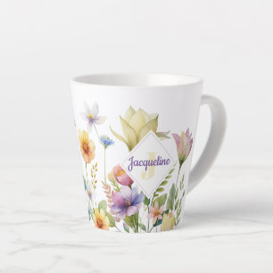 Monogram Colourful Wild Flower Illustrated Latte Mug