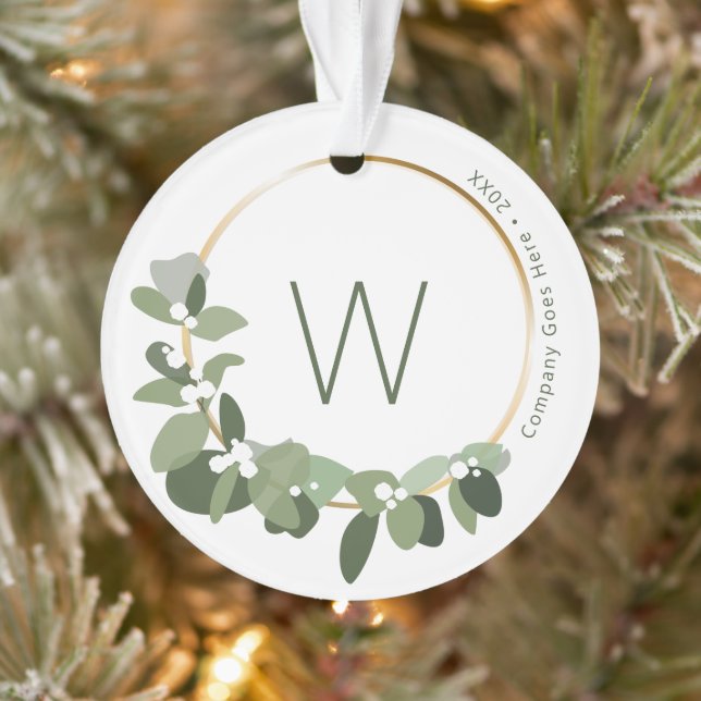 Monogram Company Name Modern Wreath business gift Ornament (Tree)
