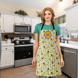 Monogram Coneflower Butterfly All-Over Print Apron