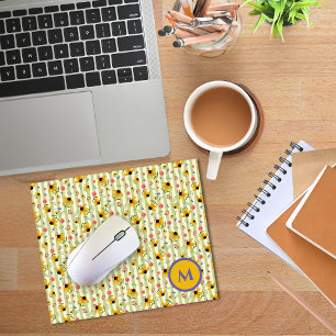 Monogram Coneflower Butterfly Floral Patterned Mouse Pad